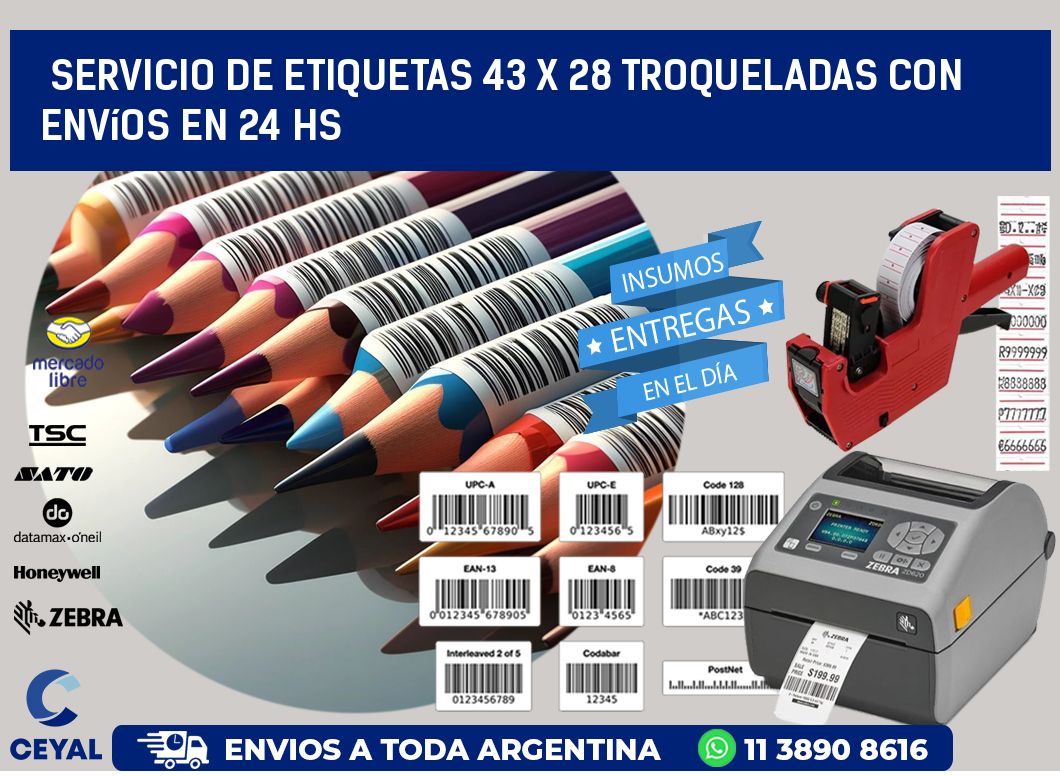 Servicio de etiquetas 43 x 28 troqueladas con envíos en 24 hs