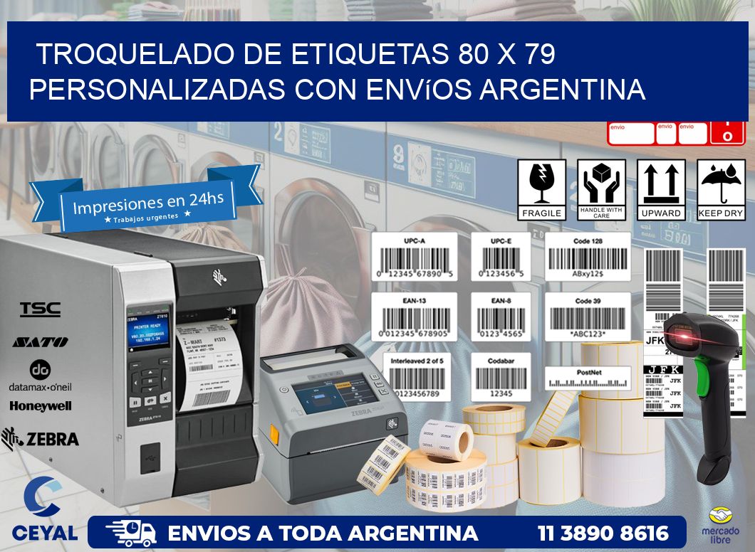 Troquelado de etiquetas 80 x 79 personalizadas con envíos Argentina