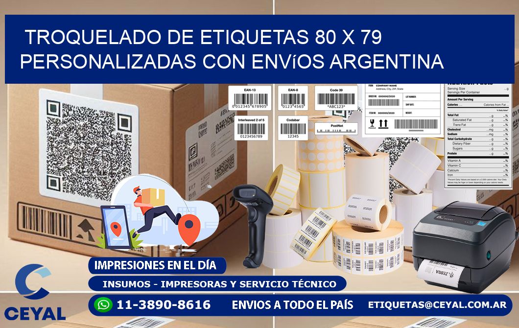 Troquelado de etiquetas 80 x 79 personalizadas con envíos Argentina