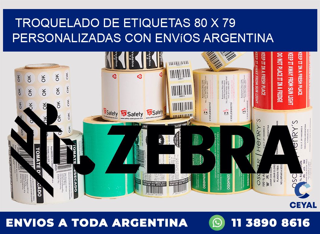 Troquelado de etiquetas 80 x 79 personalizadas con envíos Argentina