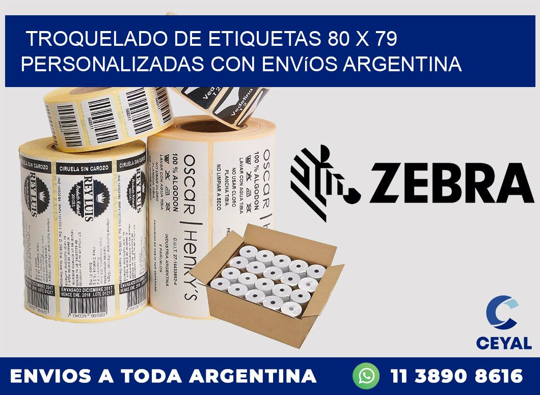Troquelado de etiquetas 80 x 79 personalizadas con envíos Argentina