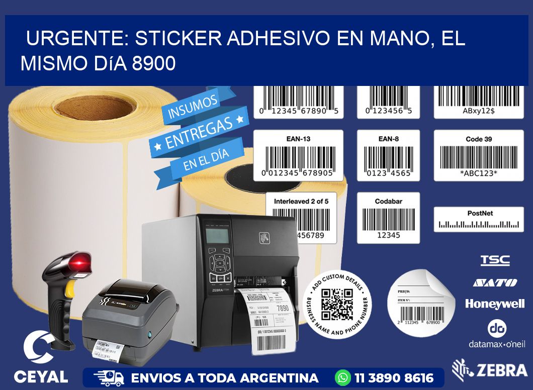 Urgente: Sticker adhesivo en Mano, el Mismo Día 8900