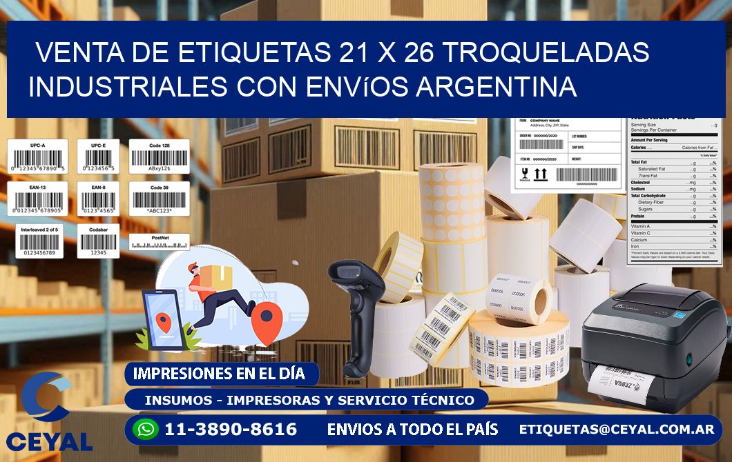 Venta de etiquetas 21 x 26 troqueladas industriales con envíos Argentina