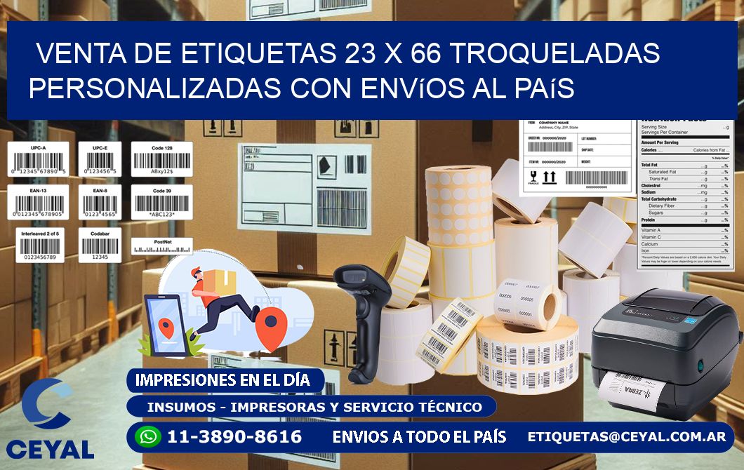 Venta de etiquetas 23 x 66 troqueladas personalizadas con envíos al país