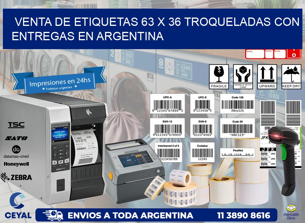 Venta de etiquetas 63 x 36 troqueladas con entregas en Argentina