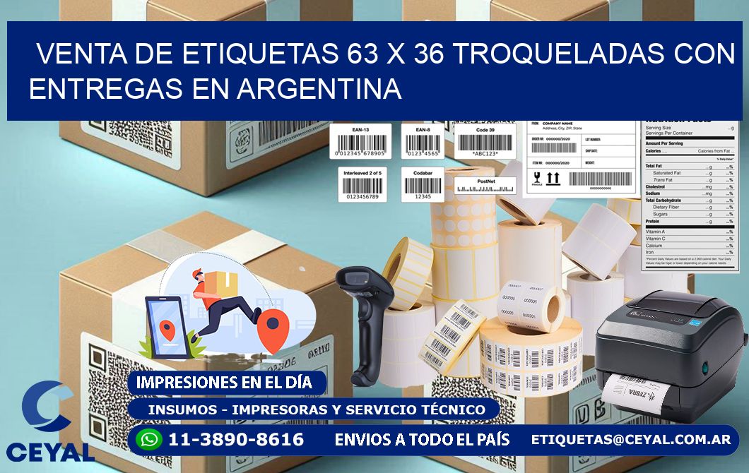 Venta de etiquetas 63 x 36 troqueladas con entregas en Argentina