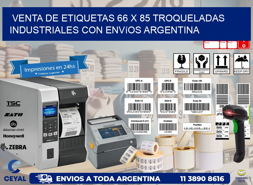 Venta de etiquetas 66 x 85 troqueladas industriales con envíos Argentina