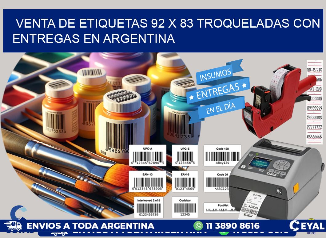 Venta de etiquetas 92 x 83 troqueladas con entregas en Argentina