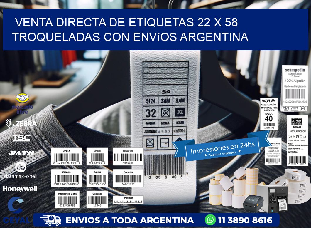 Venta directa de etiquetas 22 x 58 troqueladas con envíos Argentina