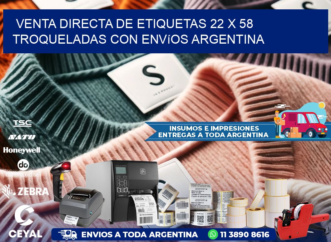 Venta directa de etiquetas 22 x 58 troqueladas con envíos Argentina