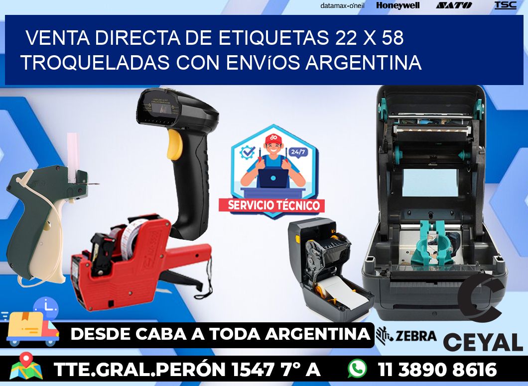 Venta directa de etiquetas 22 x 58 troqueladas con envíos Argentina