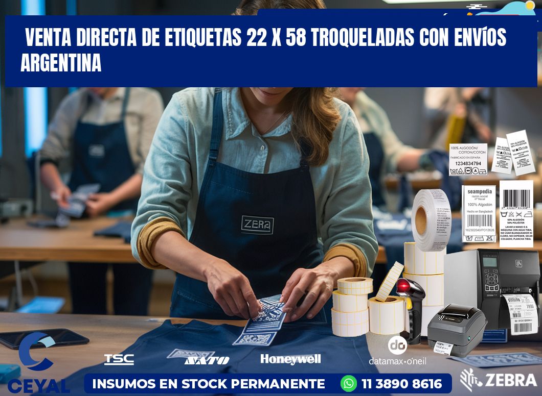 Venta directa de etiquetas 22 x 58 troqueladas con envíos Argentina