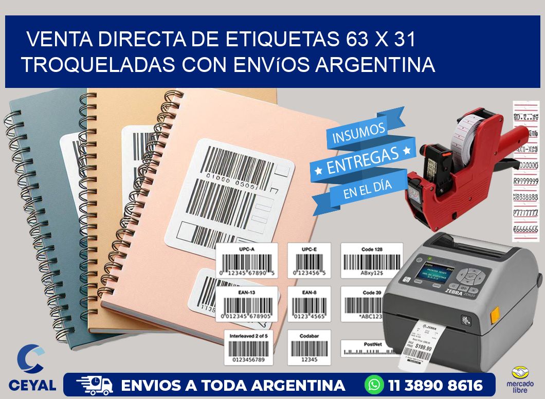 Venta directa de etiquetas 63 x 31 troqueladas con envíos Argentina