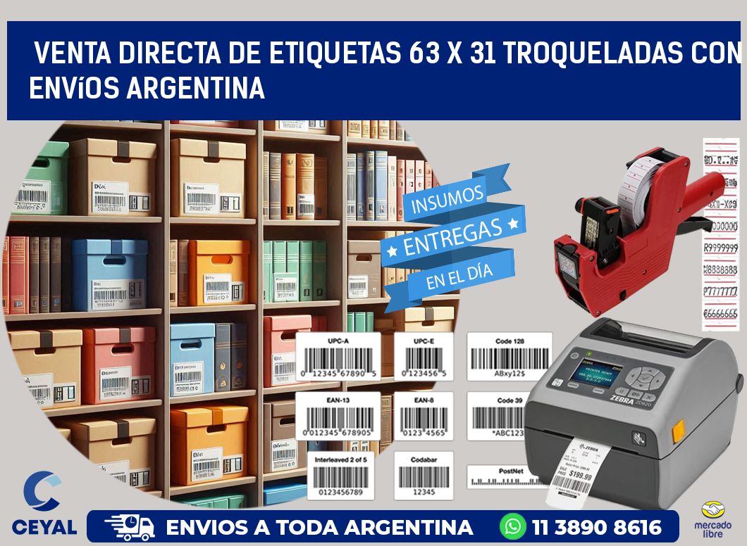 Venta directa de etiquetas 63 x 31 troqueladas con envíos Argentina