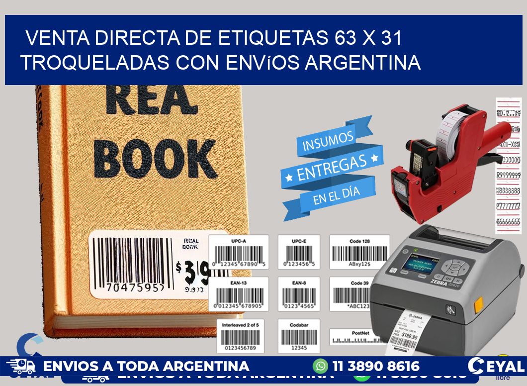 Venta directa de etiquetas 63 x 31 troqueladas con envíos Argentina