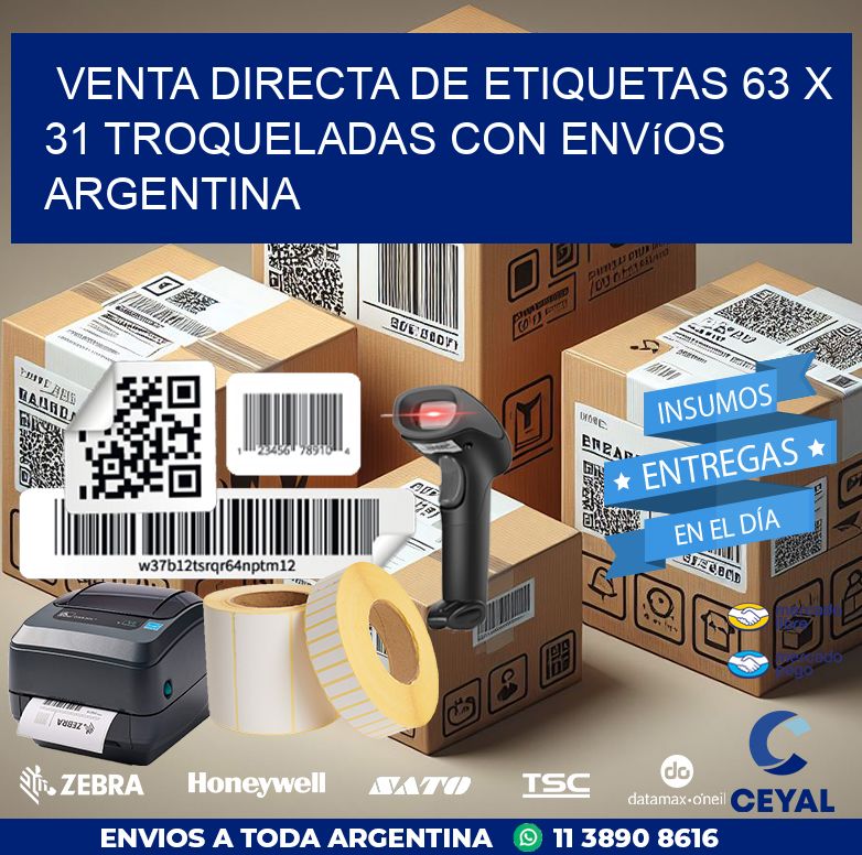 Venta directa de etiquetas 63 x 31 troqueladas con envíos Argentina