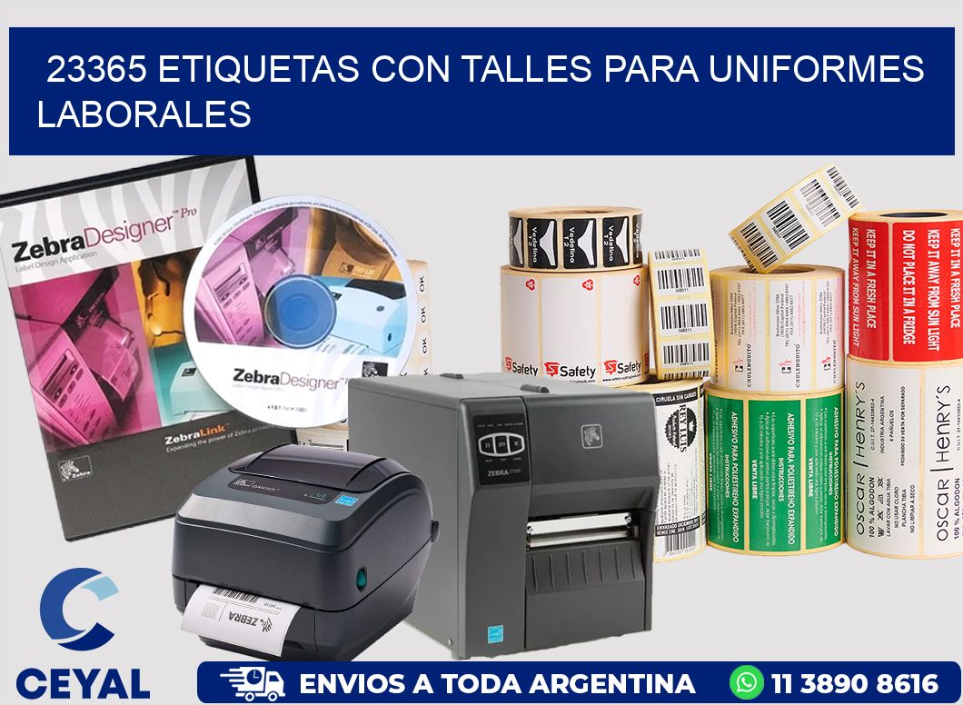 23365 etiquetas con talles para uniformes laborales