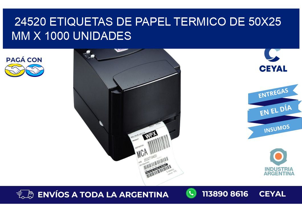 24520 Etiquetas De Papel Termico De 50x25 Mm X 1000 Unidades