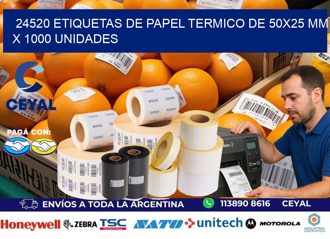 24520 Etiquetas De Papel Termico De 50×25 Mm X 1000 Unidades