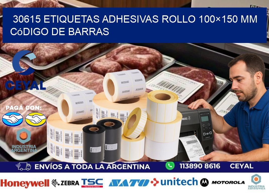 30615 etiquetas adhesivas rollo 100×150 mm código de barras