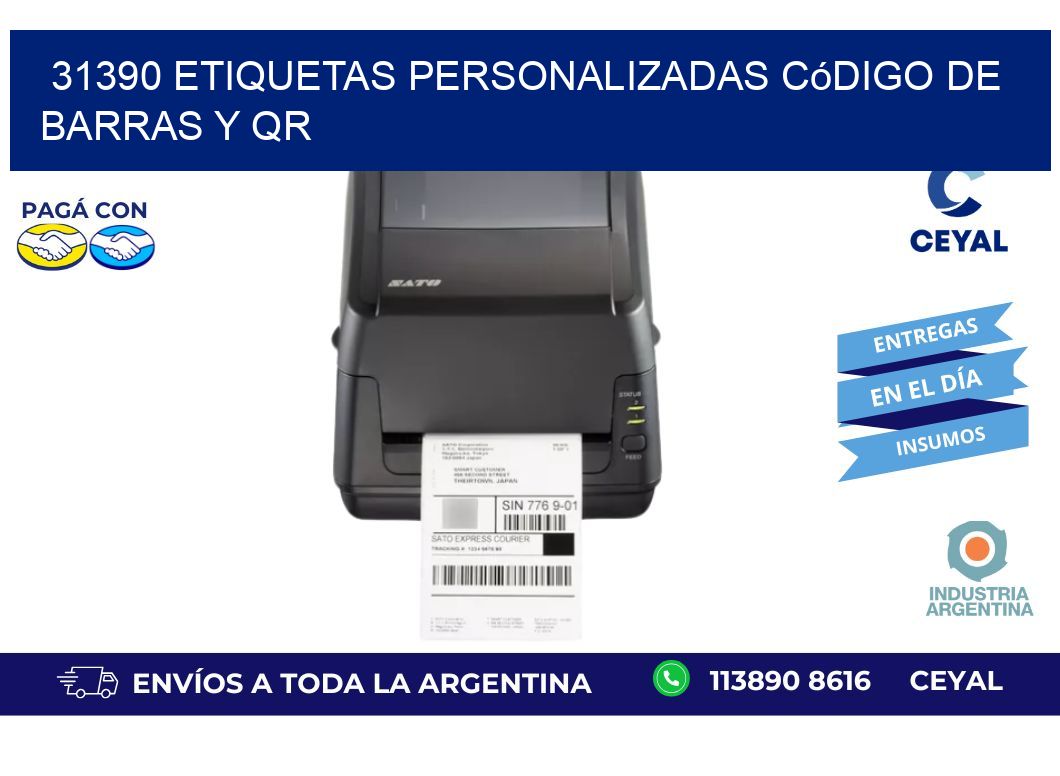 31390 etiquetas personalizadas código de barras y QR