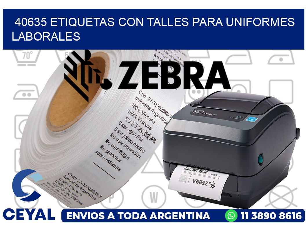 40635 etiquetas con talles para uniformes laborales