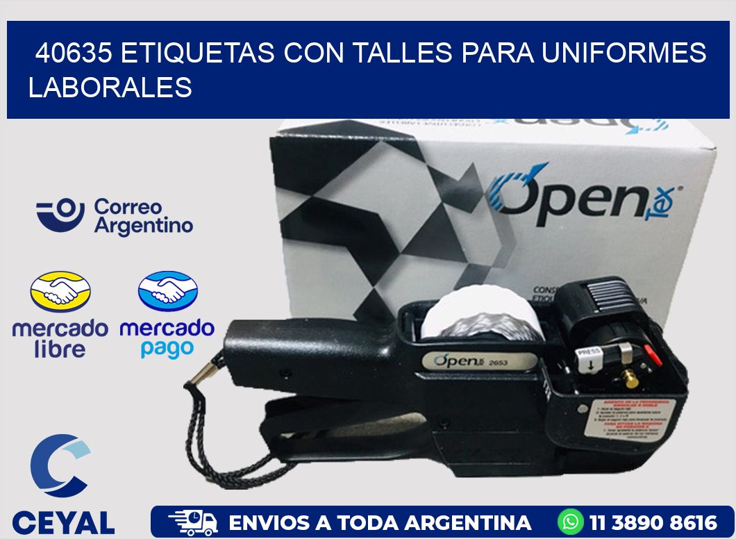 40635 etiquetas con talles para uniformes laborales