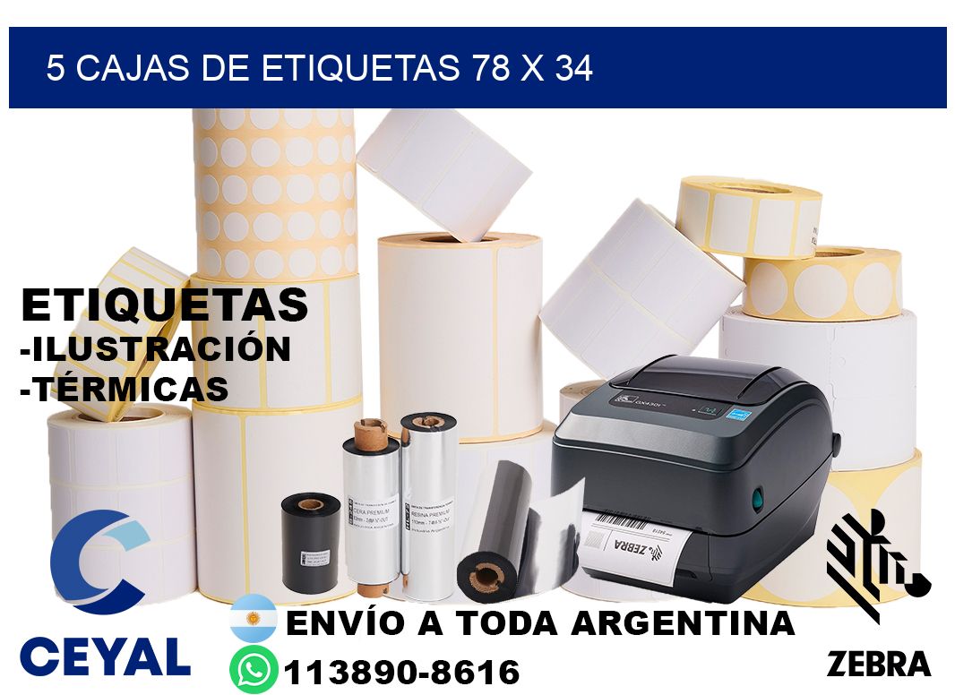 5 cajas de etiquetas 78 x 34