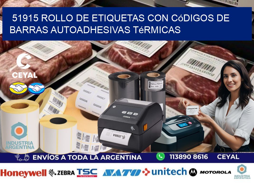 51915 Rollo de etiquetas con códigos de barras autoadhesivas térmicas