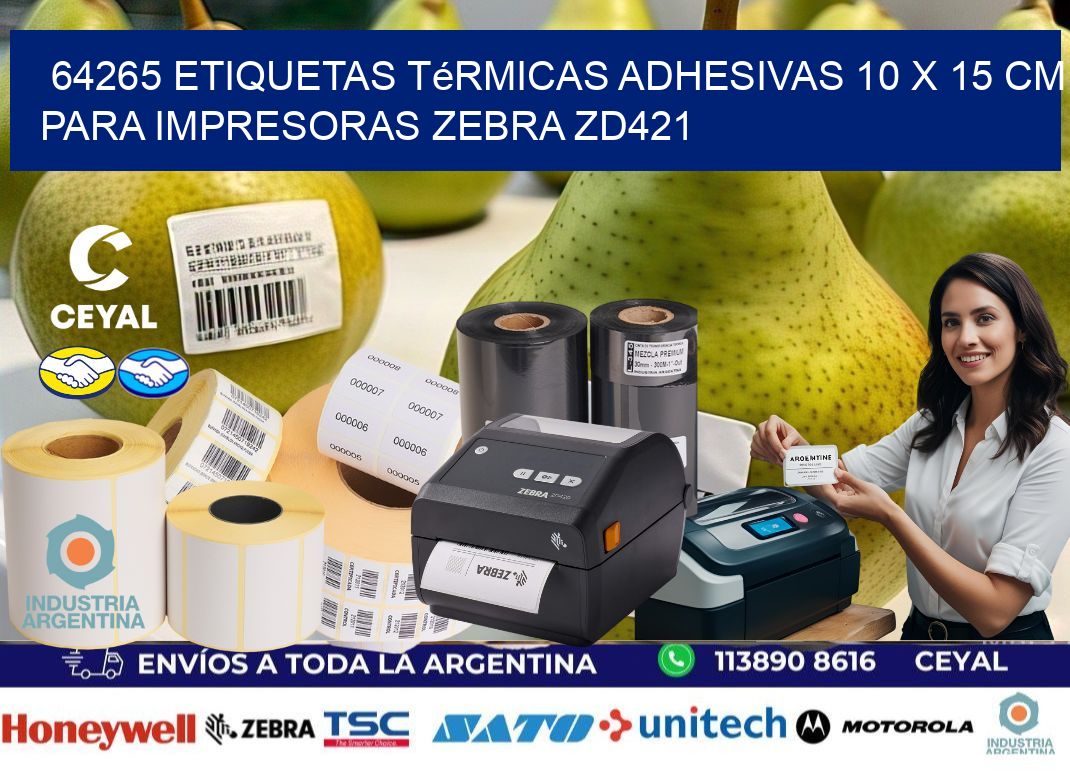 64265 Etiquetas Térmicas Adhesivas 10 x 15 cm para Impresoras Zebra ZD421