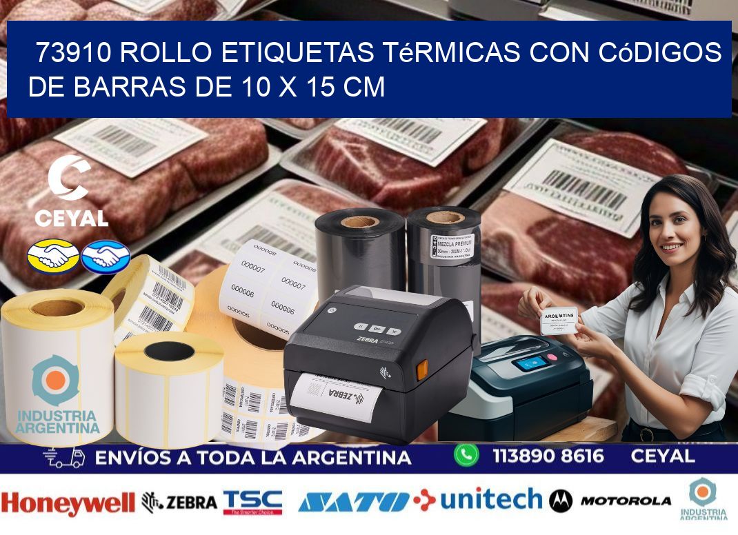 73910 Rollo etiquetas térmicas con Códigos de Barras de 10 x 15 cm