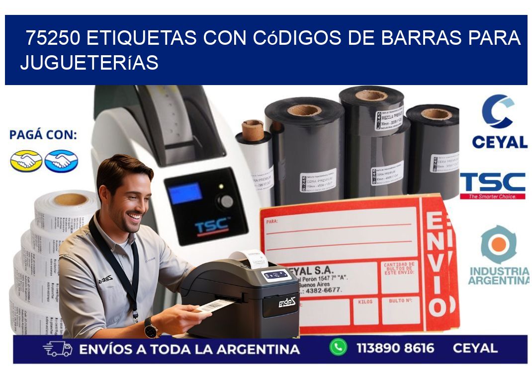 75250 etiquetas con códigos de barras para jugueterías