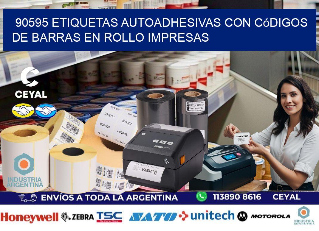 90595 Etiquetas autoadhesivas con códigos de barras en rollo impresas