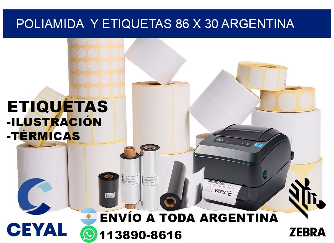 Poliamida  y etiquetas 86 x 30 argentina