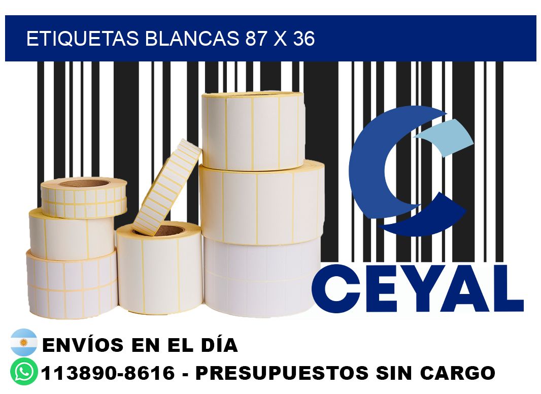 etiquetas blancas 87 x 36