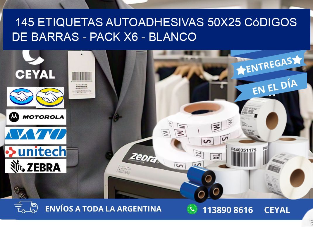 145 Etiquetas Autoadhesivas 50x25 Códigos De Barras - Pack X6 - Blanco