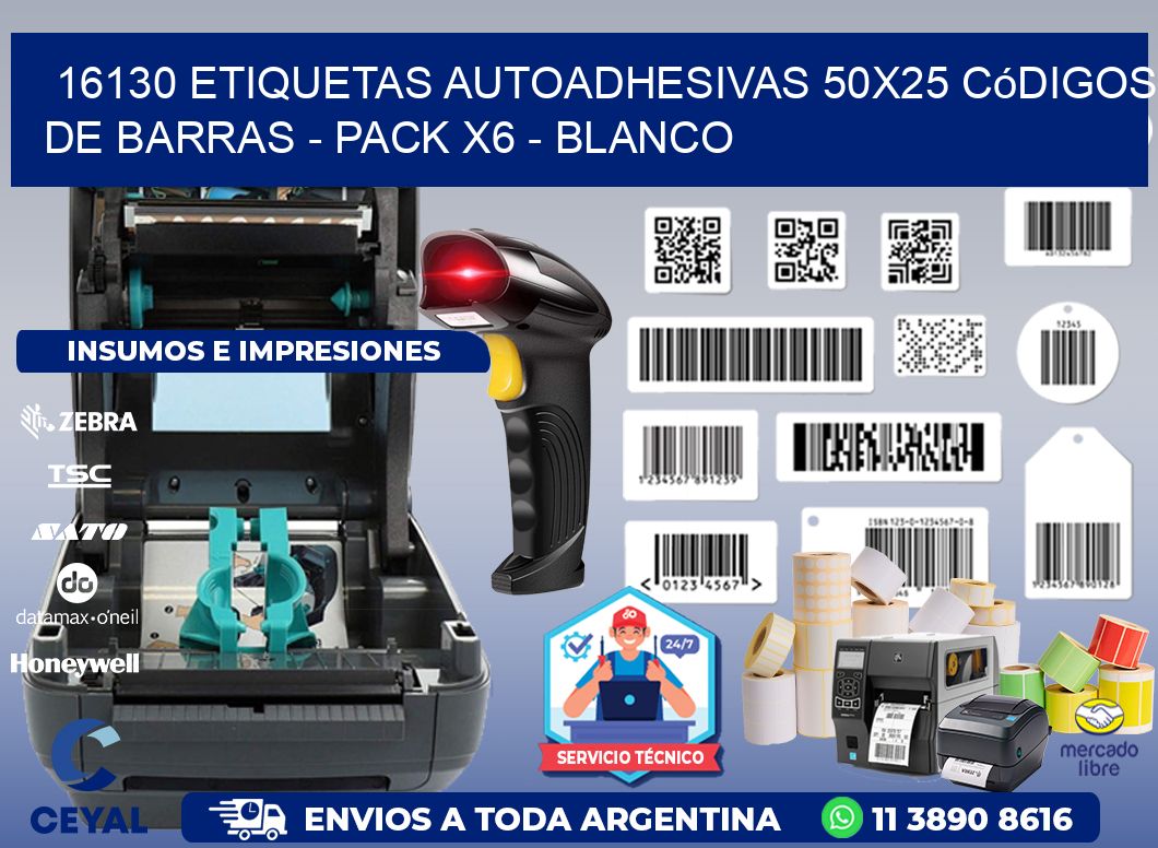 16130 Etiquetas Autoadhesivas 50x25 Códigos De Barras - Pack X6 - Blanco