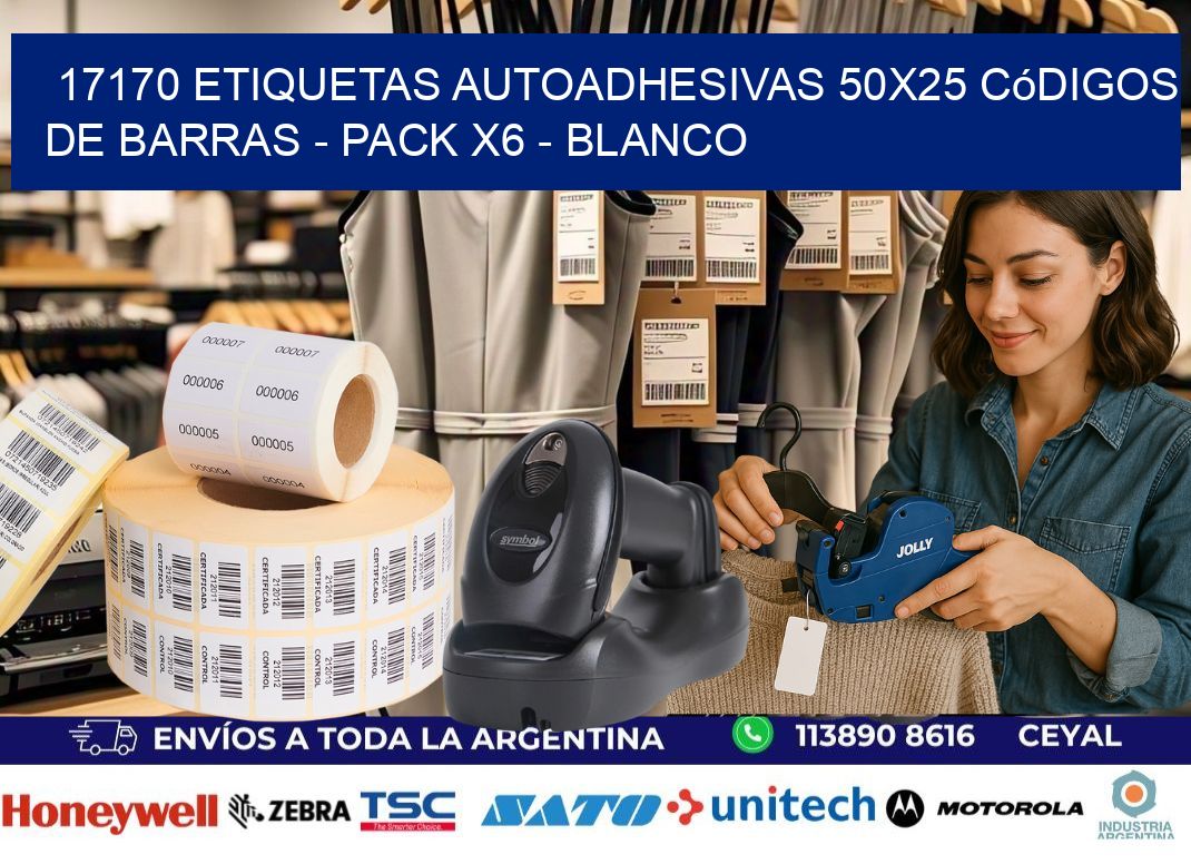 17170 Etiquetas Autoadhesivas 50x25 Códigos De Barras - Pack X6 - Blanco