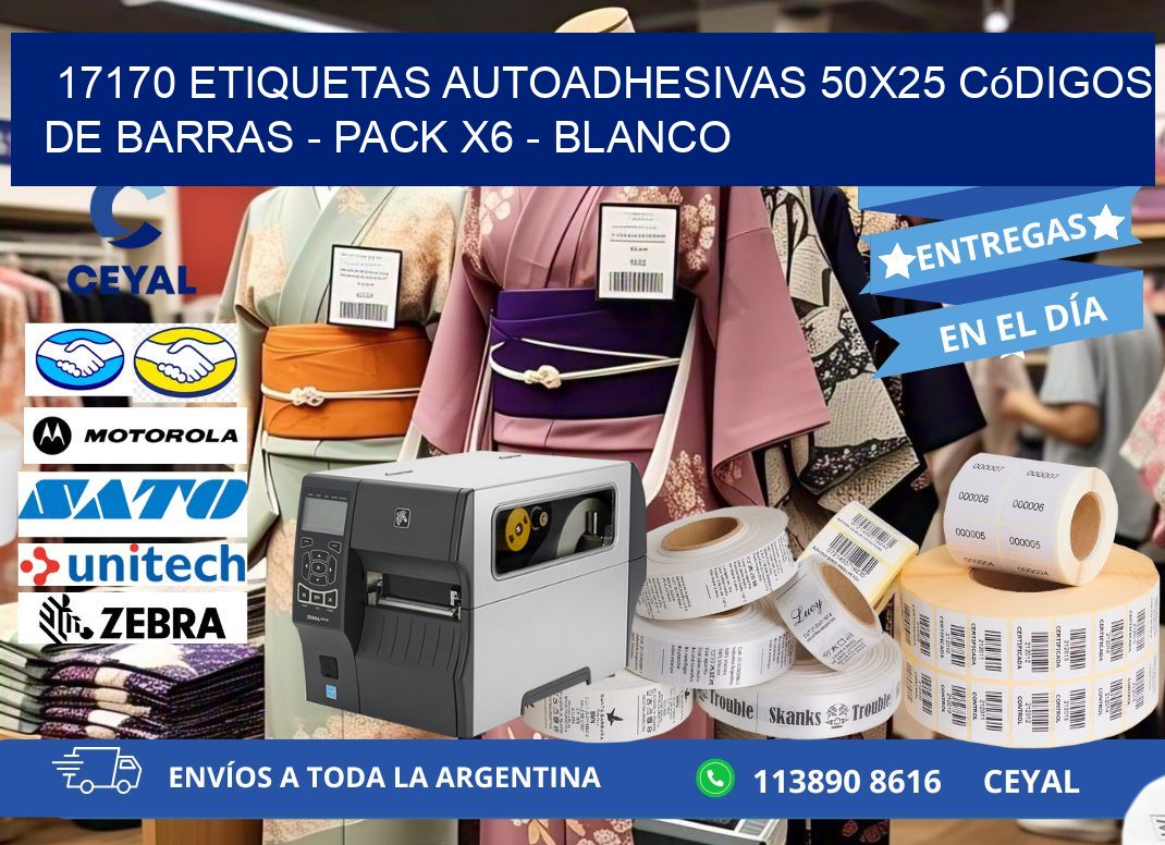 17170 Etiquetas Autoadhesivas 50x25 Códigos De Barras - Pack X6 - Blanco