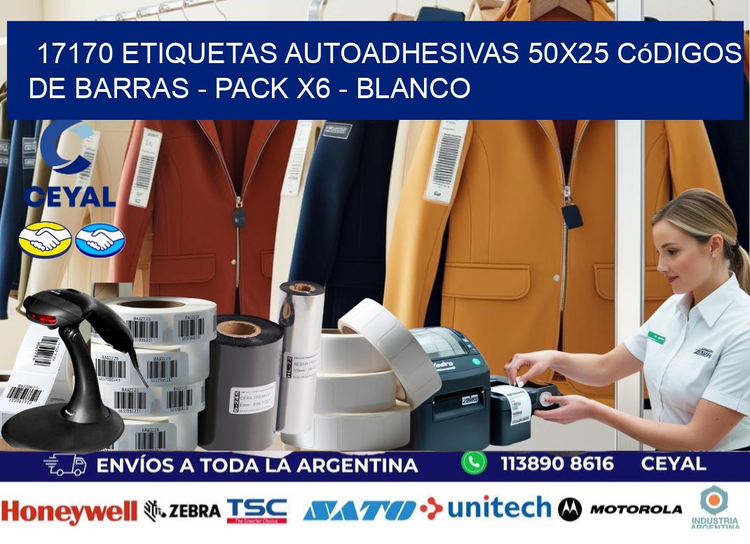 17170 Etiquetas Autoadhesivas 50x25 Códigos De Barras - Pack X6 - Blanco
