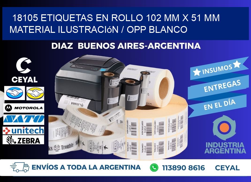 18105 Etiquetas en rollo 102 mm x 51 mm material Ilustración / OPP Blanco
