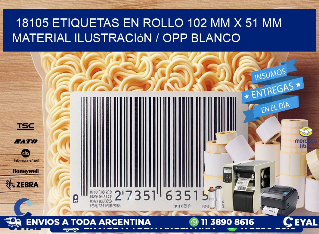 18105 Etiquetas en rollo 102 mm x 51 mm material Ilustración / OPP Blanco