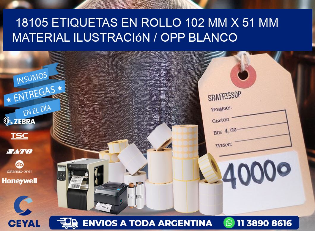 18105 Etiquetas en rollo 102 mm x 51 mm material Ilustración / OPP Blanco