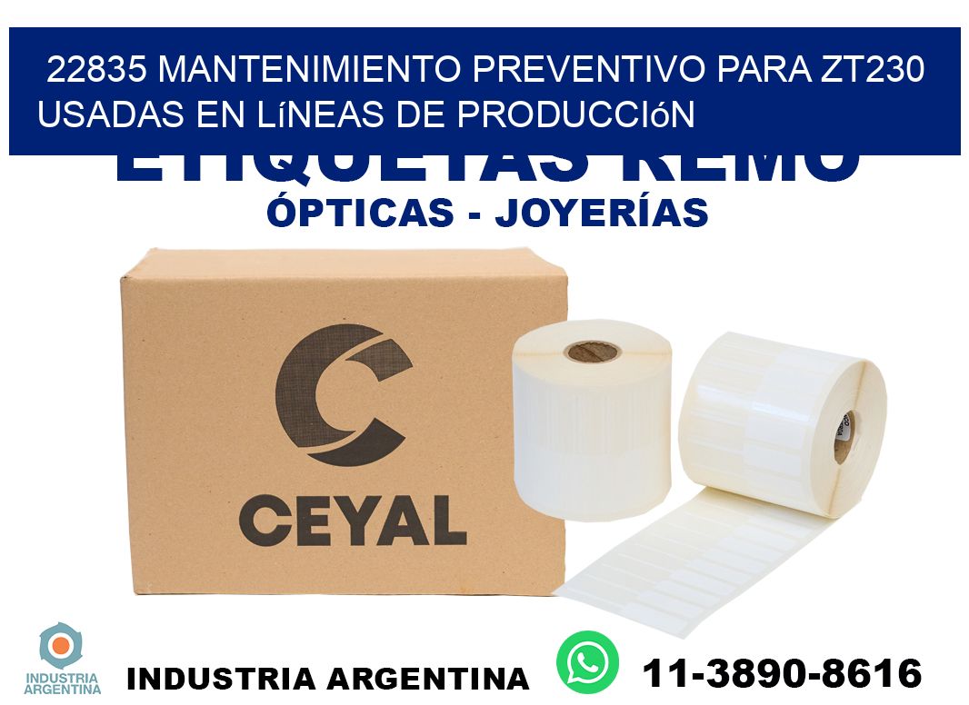 22835 mantenimiento preventivo para zt230 usadas en líneas de producción