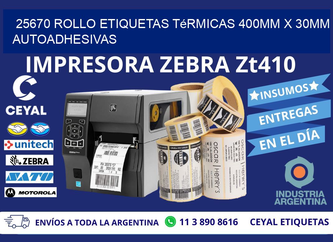 25670 Rollo Etiquetas Térmicas 400mm X 30mm Autoadhesivas
