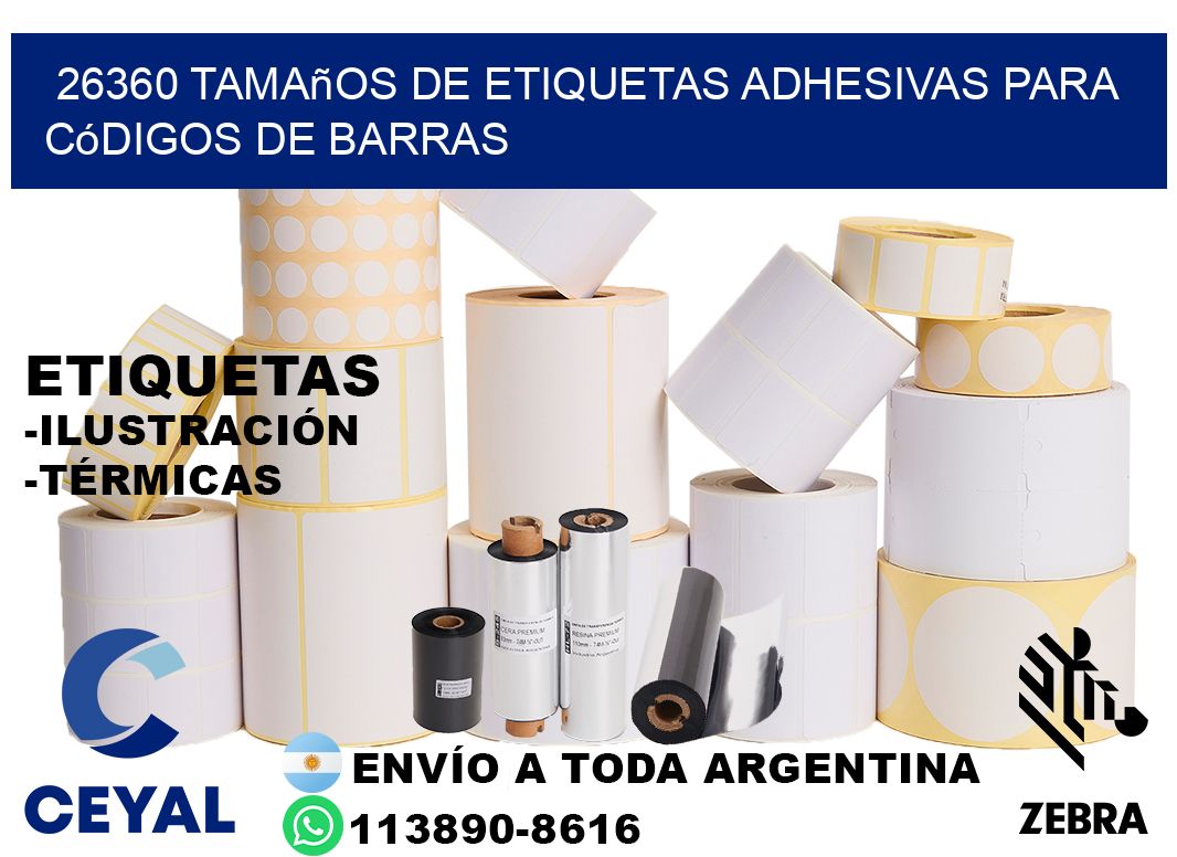 26360 Tamaños de etiquetas adhesivas para códigos de barras