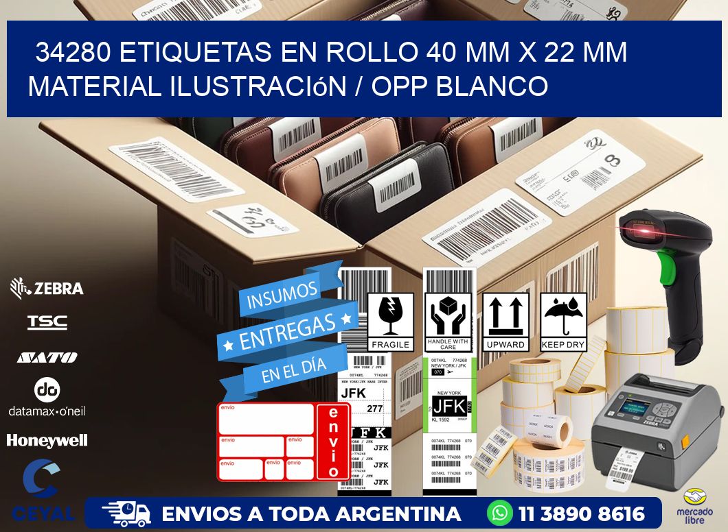34280 Etiquetas en rollo 40 mm x 22 mm material Ilustración / OPP Blanco