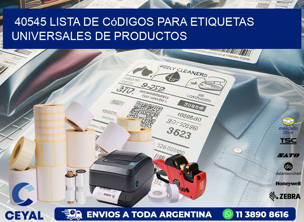 40545 Lista de códigos para etiquetas universales de productos
