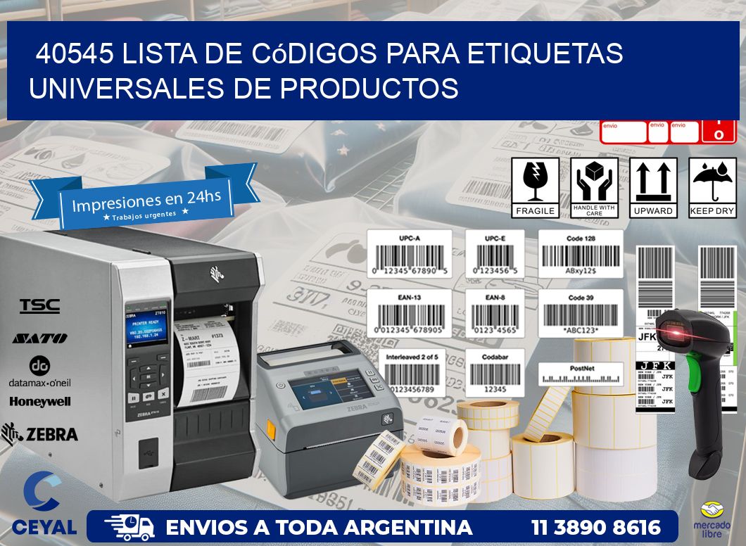 40545 Lista de códigos para etiquetas universales de productos