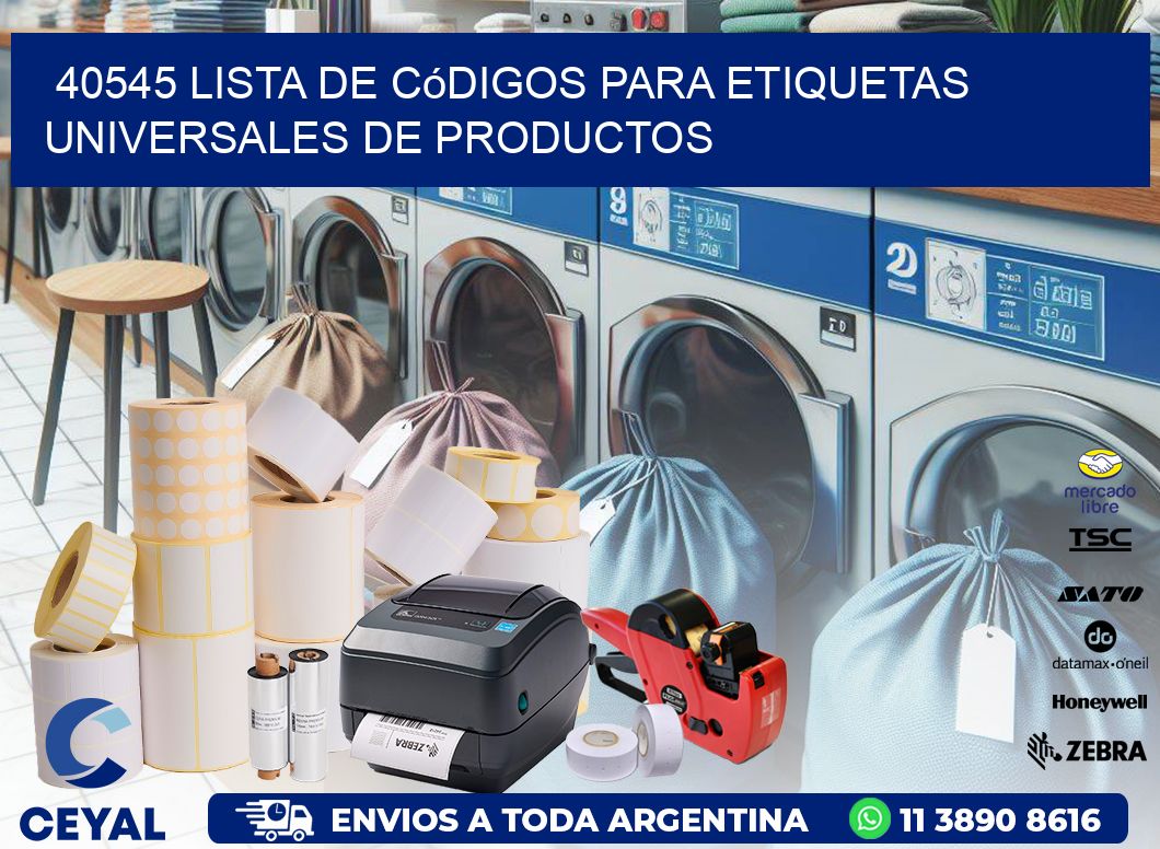 40545 Lista de códigos para etiquetas universales de productos